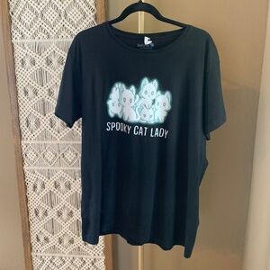 Spooky Cat Lady black and white glow in the dark t shirt short sleeves size‎ 2xl